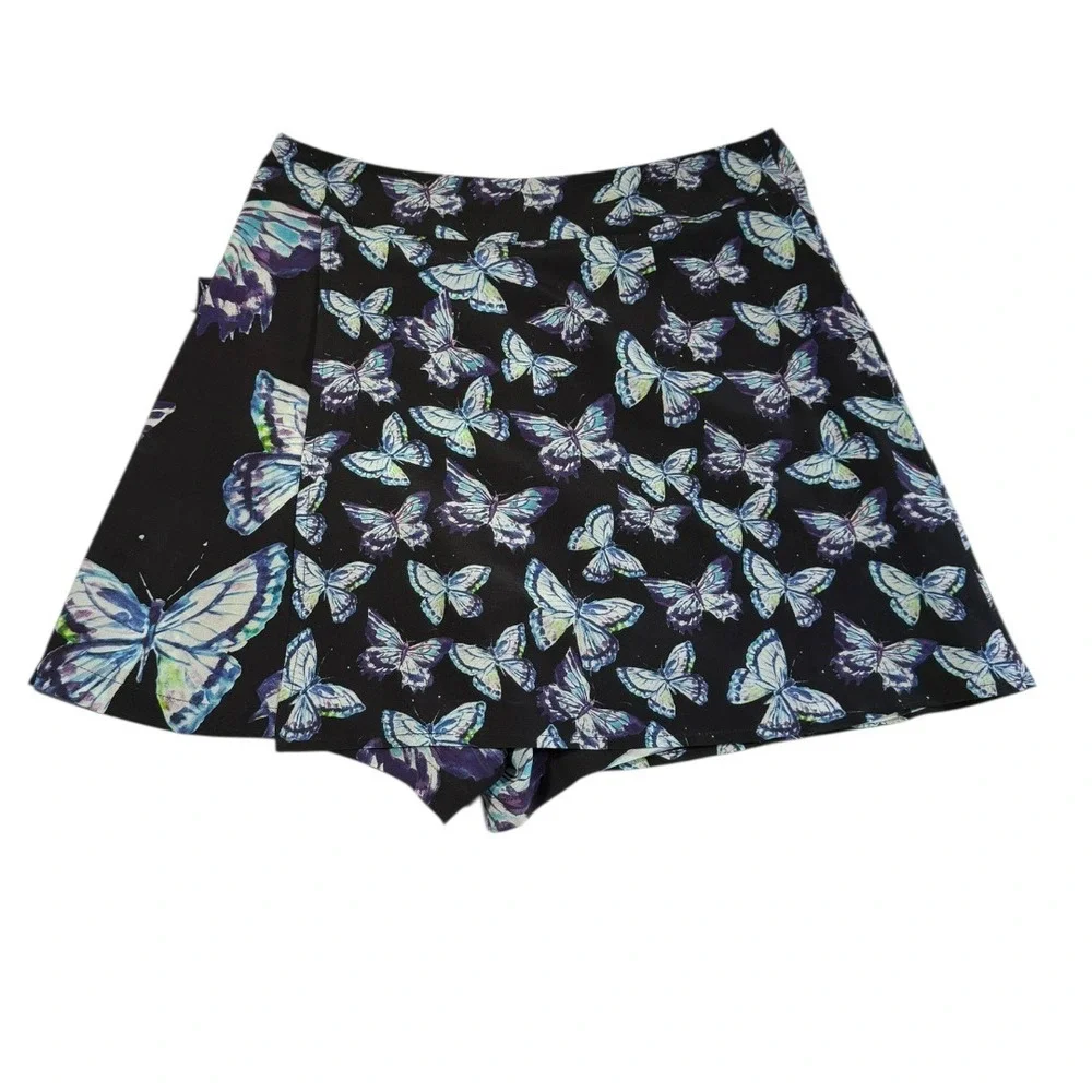 Nanette Lepore Womens Butterfly‎ Print Skirt Shorts Size 2 Black Blue Green